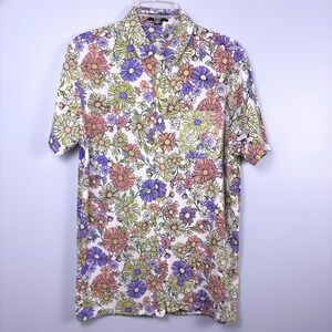 Barney Cools Mens Medium Floral Shirt Short Sleeve Button Up Resort Beach